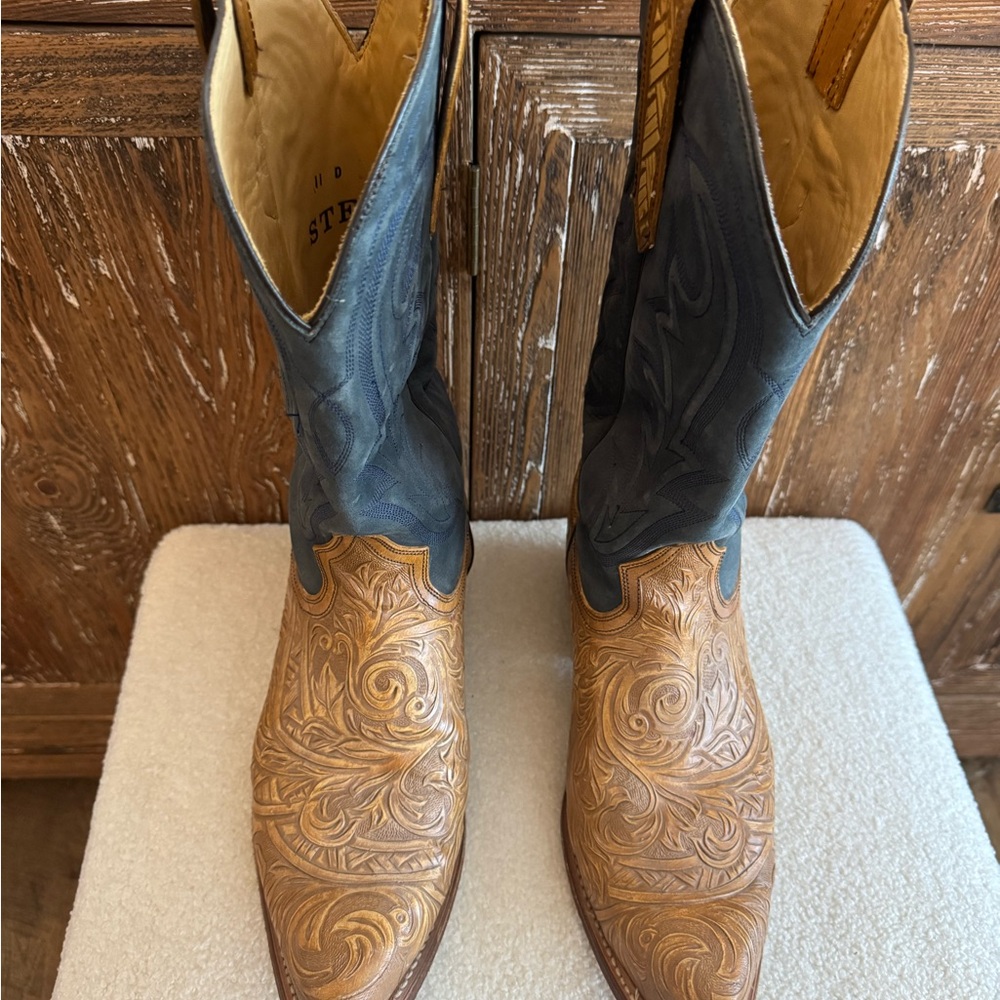 Stetson Brown Hand Tooled Cowboy Boots